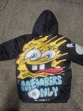 Members Only x Nickelodeon Puffer Jacket Men M Cartoon SpongeBob Rugrats Hooded